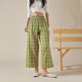 Spring Summer Pant Plaid Muslin Elastic waist long pant wide leg pant Cozy cotton loose pants custom plus pants soft Double gauze home wear product logo