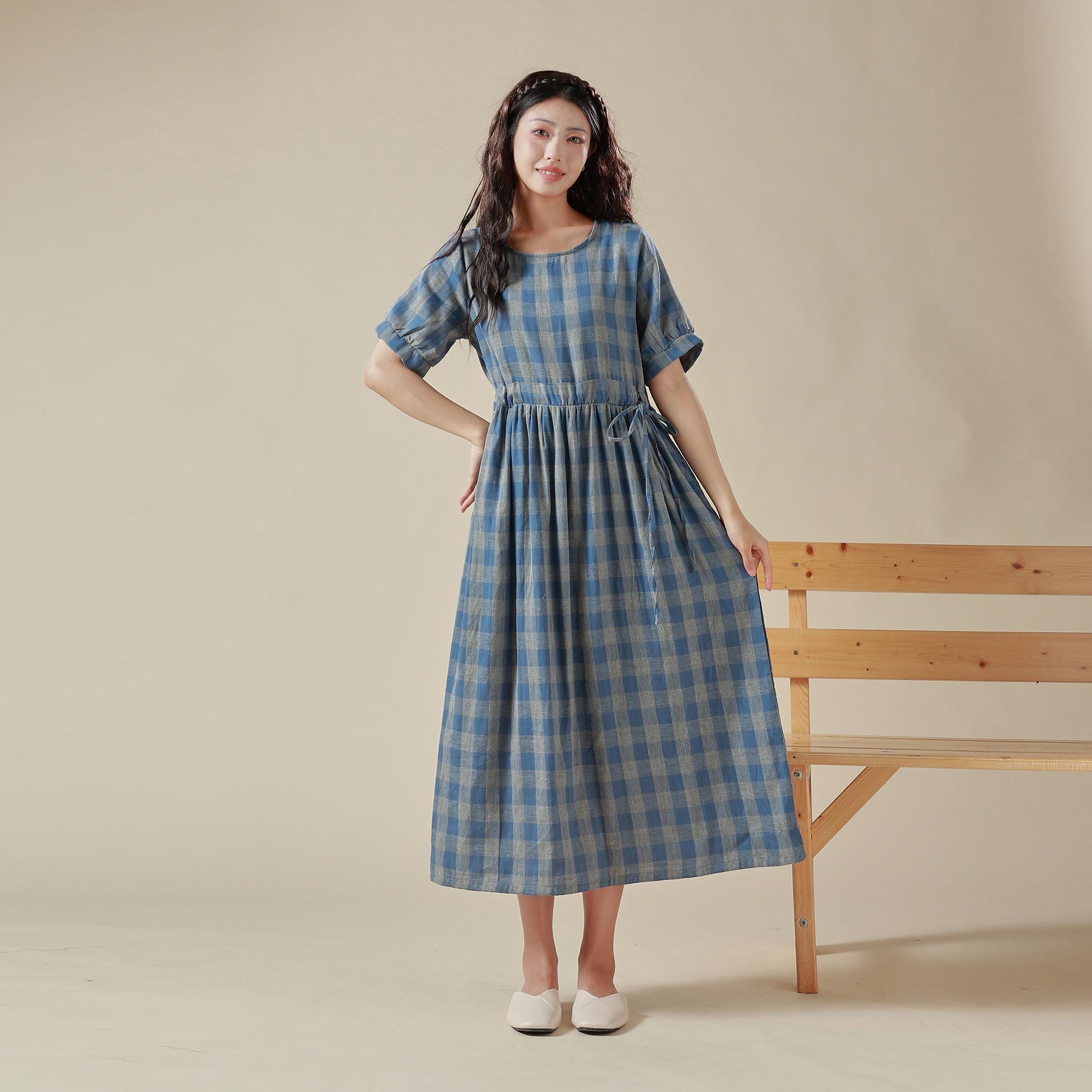 white christmas dresses Vichy Check Cotton Tie-back Dress (50% off) – Salter House