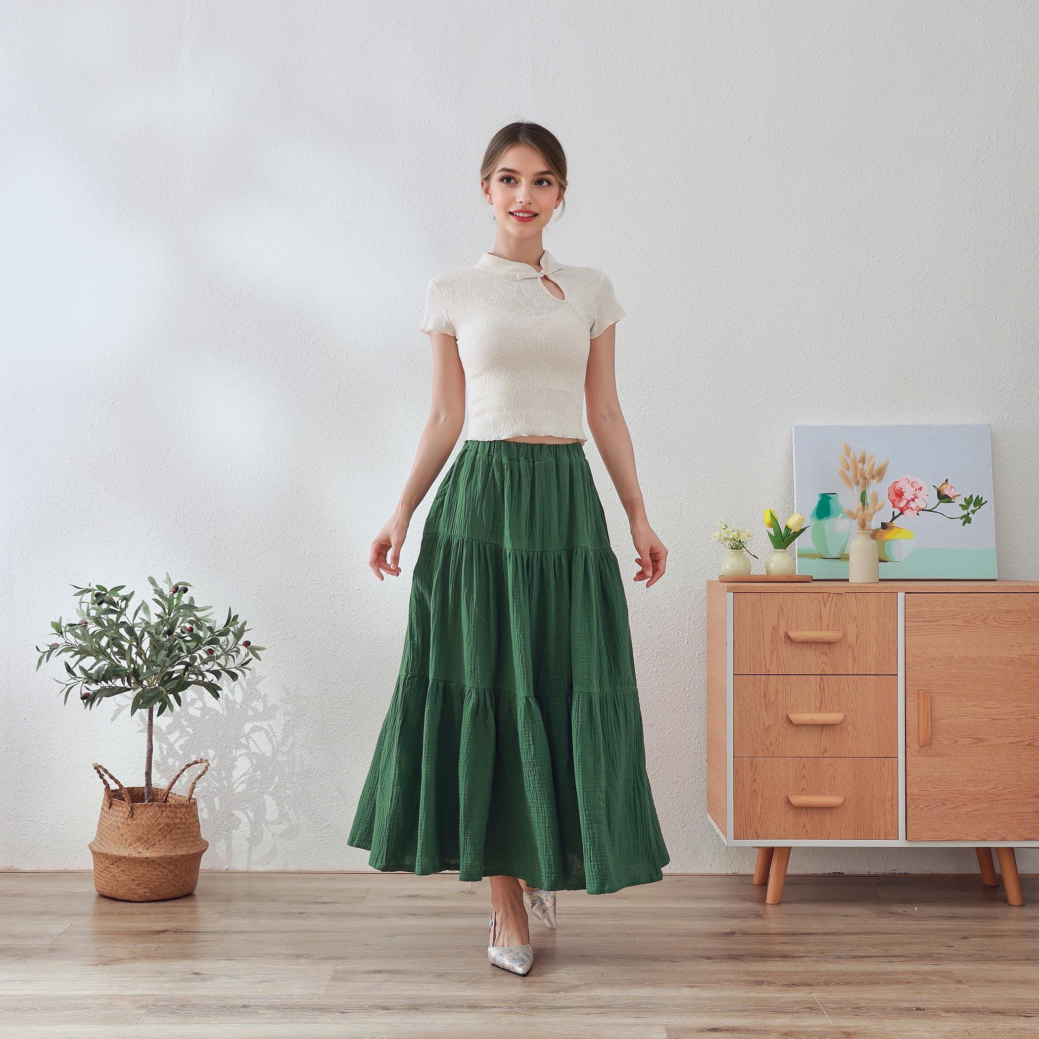 6 Tier Solid Cotton Skirt