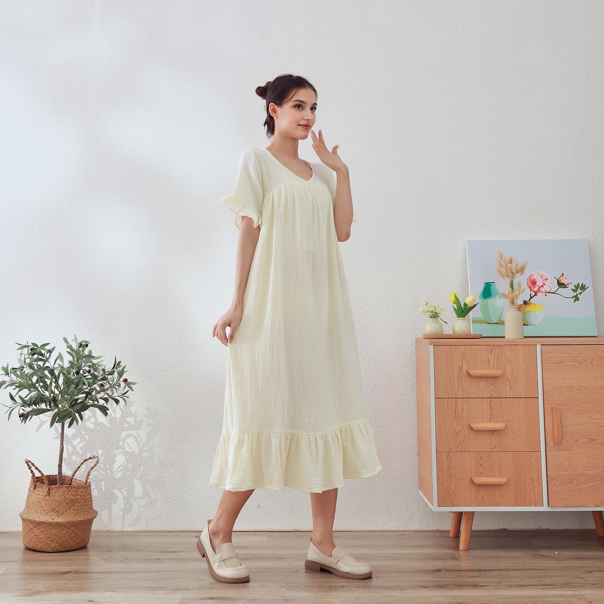 Muslin Organic Cotton Dress Summer Short Sleeve Midi Dress Soft Lightweight  Gauze Homewear 100% Natural Cotton Dress Customized Plus Clothes - Etsy