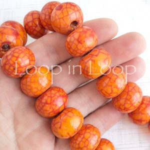 10%OFF, 20mm Ceramic round Beads, Crackle Orange Red Glazed Enameled Ball, mosaic Beads with Large hole, jewelry making