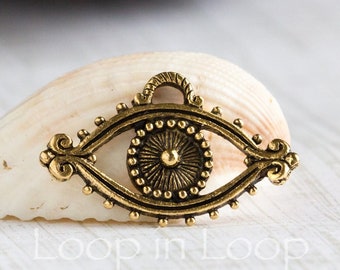 10%OFF Seeing eye Evil Eye pendant Antique Gold bohemian rustic amulet protection charm lead free Pewter Made USA (pick qty)