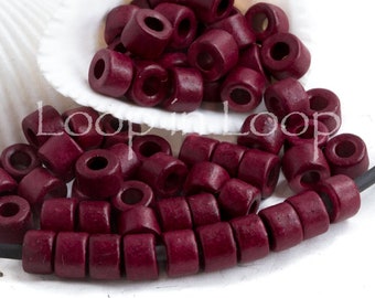 10%OFF, 6X4mm Mykonos Beads, For Jewelry Making, Dark Red maroon burgundy, ceramic Greek bead, Mini Tube for leather, 30pcs