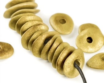 25%OFF 10 Mykonos Greek disc Beads, rustic light Gold brassy Ceramic Cornflake Chips, spacer Bead 18mm, Matte Metallography jewelry DIY