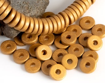 25%OFF, 8mm Ceramic round washers, Light Gold metallic, Mykonos Greek beads, Spacers Flat beads, rustic spacer disc beads, -pick qty