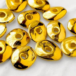 24K Gold Ceramic disk beads, metalized Gold, 18mm Big Chips, Mykonos Cornflake, Rustic Disc Bead, for jewelry making, pick qty