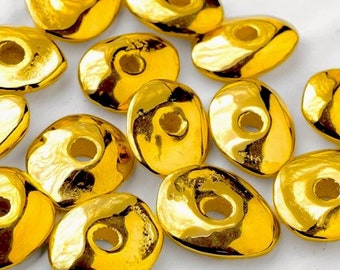 10%OFF, Mykonos Cornflake Beads, 18mm Ceramic Gold disk, metalized 24 Karat Gold Big Chips, Rustic Disc Bead, jewelry making - pick qty