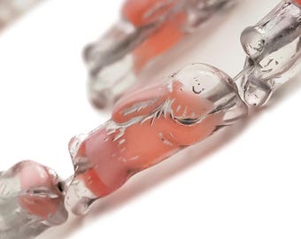 NEW, Handmade Glass Bunny beads, Clear Pink Mix, Silver Wash, 1 inch Rabbit Charm, (2, 6, or 20 pcs)
