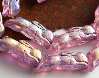 NUEVO, Cuentas de conejito de vidrio hechas a mano, lavado rosa AB translúcido, dije de conejo de 1 pulgada, (2, 6 o 20 piezas)