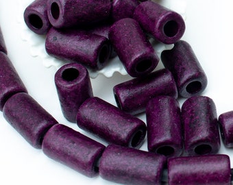 Mykonos Greek beads, Ceramic Small Tube 6x10mm, Wampum Eggplant purple, jewelry making, DIY macrame supplies - pick qty
