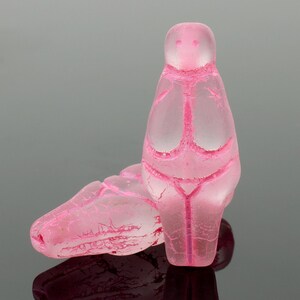 Czech glass Goddess beads, Mother Earth spiritual fertility figure, Crystal Matte with Light Pink Wash, for jewelry making, 25x10mm -6pcs