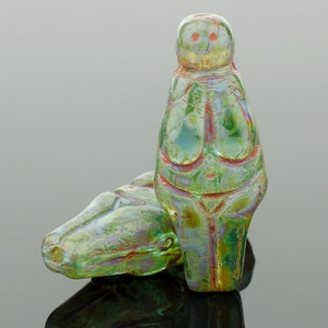Czech glass Goddess beads, Mother Earth spiritual fertility figure, Aqua Green Transparent Picasso goddess, jewelry making, 25x10mm -6pcs