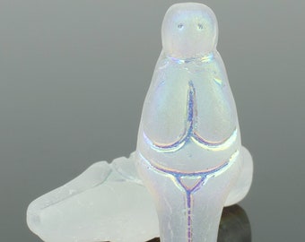 Czech glass Goddess beads, Mother Earth spiritual fertility figure, Crystal Matte with Aurora Borealis, for jewelry making, 25x10mm -6pcs