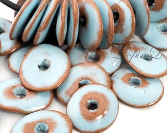 Discos grandes de cerámica Cornflake de 18 mm, espaciadores irregulares, cuentas Mykonos Pueblo, Adobe marrón azul ártico, disco plano esmaltado rústico de 3/4", cantidad a elegir