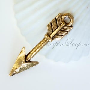 Gold Arrow Charms, Antique Arrow, Southwest archery charm, jewelry making, Native Charms, Boho tribal, Hammered, 27mm, Made in USA, 2/6pcs