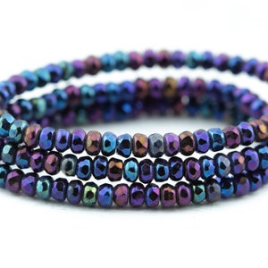 2x3mm Microspacer Beads, Czech Glass Beads, Firepolished faceted Rondelles, tiny gem cut beads, Purple Blue Iris, 50pcs
