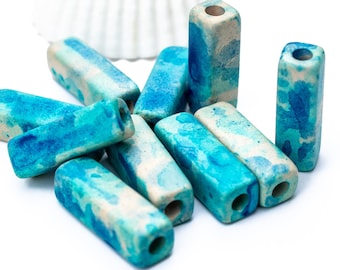 25%OFF Mykonos beads Ceramic Square tubes Greek beads Blue Sky Mix bead mixed Turquoise color 16X6mm for leather jewelry making  -pick qty