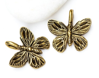 Gold Butterfly Charm, small butterfly pendant, woodland, nature charm, insect charms, jewelry making, lead free Pewter, Made in USA, 17x17mm