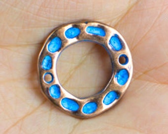 10%OFF Round Connector Copper Blue Patina Connector bracelet bead Greek Metal Casting high quality European zamak 20mm - TH276