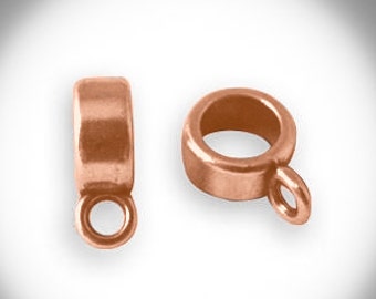 Rose Gold Charm Bail Tube, 8x4mm, Spacer Ring, Large hole, for Round Cord 5mm, European high quality, Zamak Holder loop, 4 pc, TH281