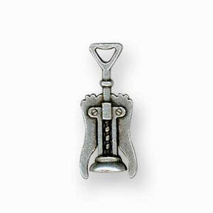 May include: A silver metal corkscrew with a loop handle. The corkscrew has a spiral design and a lever to open wine bottles.