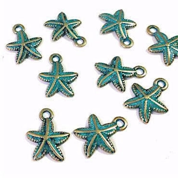 10%OFF Starfish Charm Green Patina over Brass Small Fancy Seastar beads Greek Metal Casting zamak Cast Pendant Sea Star 12mm TH301