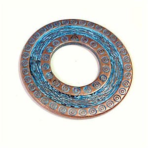 40mm Round Disk Pendant, textured Large Hole Donut Connector, focal pendant bead, Blue Patina Circle, European Quality Casting, 1pc