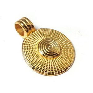 Spiral Sun Round pendant, 24K Gold plated, Greek metal casting, Cast Charm, Round 23mm, jewelry making, DIY, TH297G, 1pc
