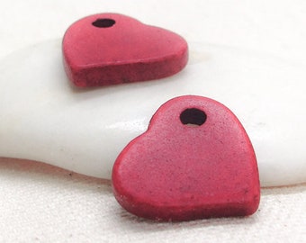 25%OFF Valentine Red Heart Mykonos Greek Ceramic Beads hearts, Jewelry making Buttons Sewing supplies DIY pendant (3pcs)