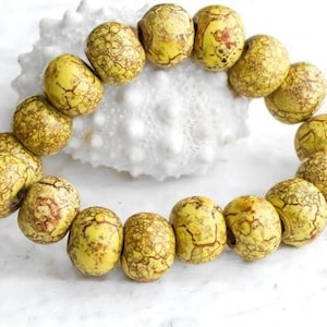 10%OFF, 14-16mm Round Ceramic Beads, Crackle brown Yellow Glazed Ball, mosaic Organic rounds, jewelry making, boho rustic supplies - 2/10pcs