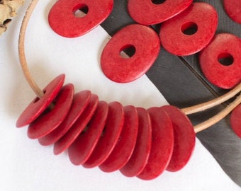 10%OFF, 10 Mykonos Greek Beads, Carmine Red, Ceramic Cornflake, Chips Bead, 16mm 18mm, jewelry making, craft supplies, DIY