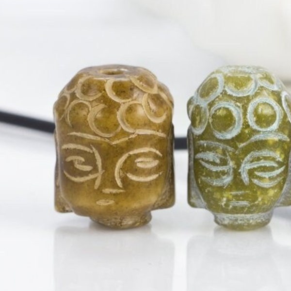 10%OFF Jade Buddha Beads carved Buddha head stone bead yoga meditation beads green or brown boho earthy gemstone semiprecious 1pc