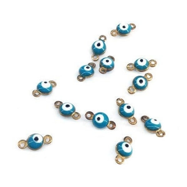 10%OF Teeny Tiny Evil Eye Connector, Enamel Eye 8mm turquoise, Blue, Pink, rustic amulet protection Link, Greek baptism martyrika 5pcs