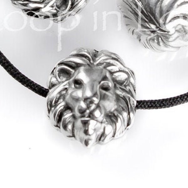 10%OFF Lion Head Slider Beads Antique Silver 12X10mm spacer bead Spacers for 1.5mm leather or cord rustic bohemian European zamak - pick qty