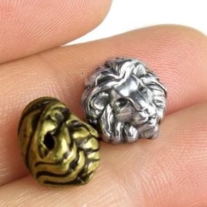 10%OFF、ライオンヘッド スライダー ビーズ、アンティーク シルバー、12 x 10 mm スペーサー ビーズ、1.5 mm レザーまたはコード用、素朴、ボヘミアン、ヨーロピアン ザマック、数量を選択