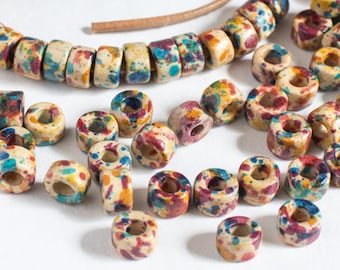 Mykonos Greek Ceramic beads, Mini Tube 6X4mm, happy color mix, orange, blue, berry, pink, yellow, for jewelry making, pick qty