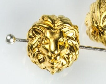 Löwenkopf Schiebeperle, 24K Gold vergoldet, 12 mm Spacerperle, für 1,5 mm Lederschnur, rustikal, Boho, europäisches Zamak, Menge Pick