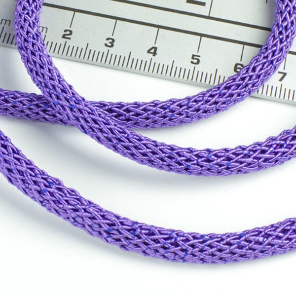 Lavender Purple SILK cord soft Braided chunky woven rope tube 6mm thick genuine organic natural handspun silk braided polyester core