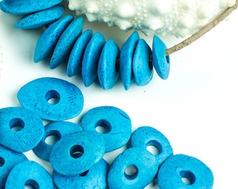 25%OFF, 18mm Turquoise blue Ceramic Cornflake, Mykonos Greek Beads, Matte spacer disc Beads, jewelry making DIY -10pcs