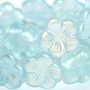 20mm Czech Glass Pansy Flower Beads, Premium pressed glass, Transparent aqua with Aurora Borealis, for jewelry making - pick qty