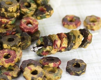Autumn Rust ceramic Tiny Gear, 6-7 mm, Mykonos Greek Beads, rustic beads, jewelry making craft supplies, 15pcs