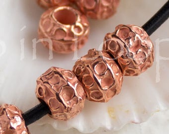 10%OFF 4 Bali Style Mykonos Greek beads, Bright Rose Gold on copper, Rustic dotty Ball round bead, beads with circles 7mm