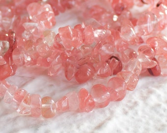 Pink Quartz Chips Beads 100 Percent genuine Natural semiprecious 5X12 mm polished Chip Bead 16 inch strand cherry rose pink white