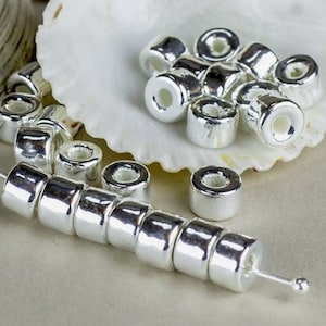 Mykonos Silver Beads, Ceramic 6X4mm mini Tube, WHOLESALE barrel spacer bead, Silver Plated Jewelry making - Pick qty