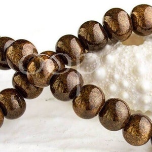 10%OFF, 12mm Ceramic beads, Sparkly brown Goldstone clay beads, Round Glazed Ball, Glazed enamel rounds, jewelry making - 2pcs