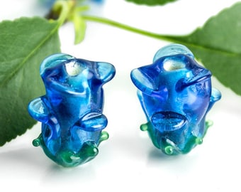 Glass rose bud Lamp work Bead, turquoise Blue Rose Flower, Lampwork Handmade Glass bead, flower bud bead, jewelry making