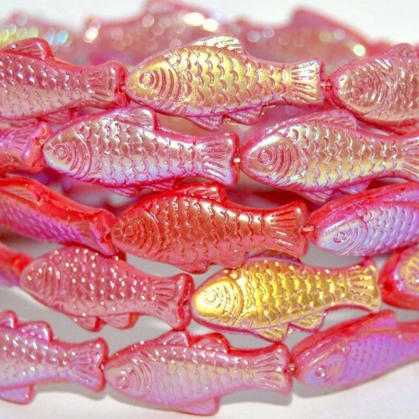 Glass Fish beads, 1 inch Czech glass beads, mulberry purple red iridescent Mix, beach jewelry making, double sided, 25mm, pick qty