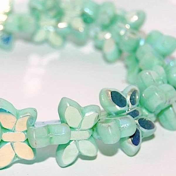 Butterfly Beads, Premium Czech glass, jewelry making, Aqua mint metallic half Mirror Reflective sides,Table Cut 20X12mm - 4pcs