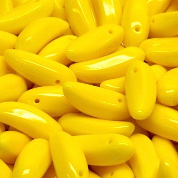 Czech glass banana beads, bright Yellow fruit bead, miniature banana, for jewelry making, Tropical beach jewelry 14x10mm, 6pc