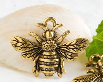Bienenanhänger, antikes Gold oder Silber Hummel, Boho Bienenanhänger, Waldbienencharme, Frühlingskäfer, hergestellt in den USA, 17 x 23 mm
